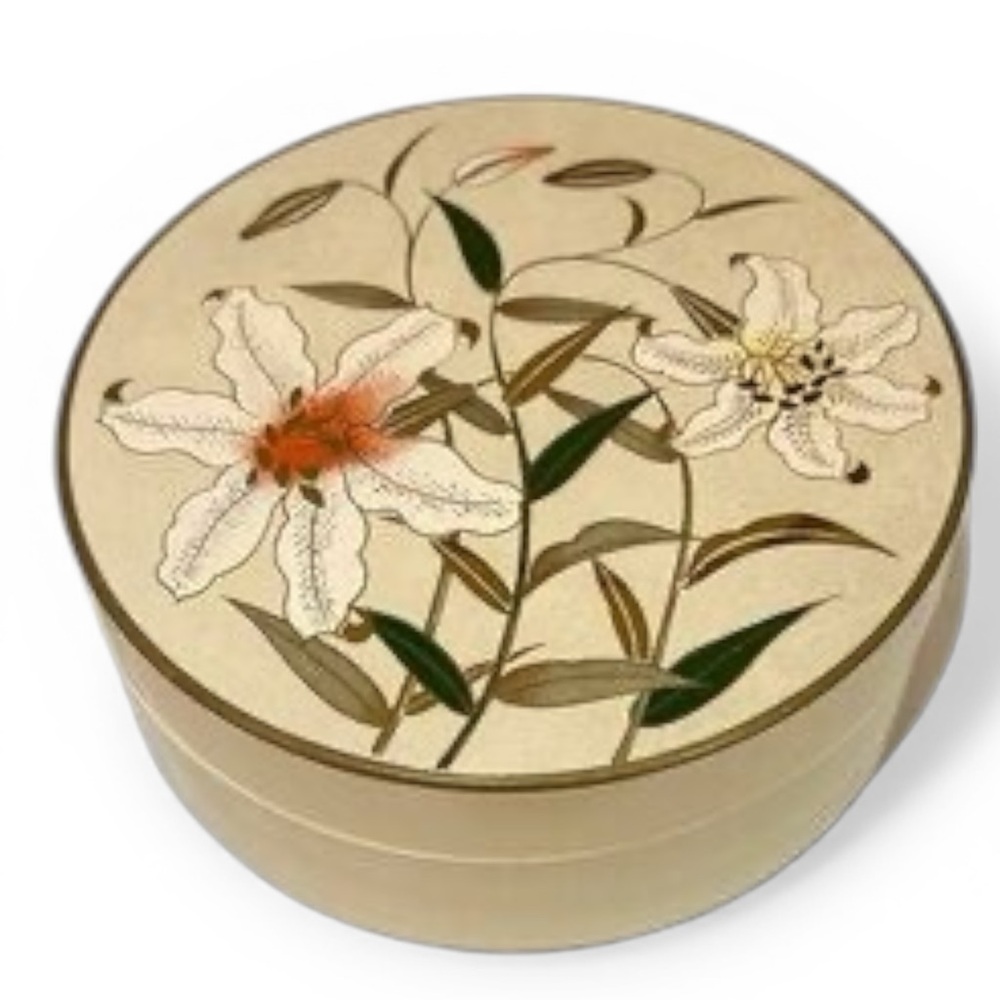VTG Otagiri Coaster Set 6 Coasters 1 Holder Japan Gold Trim Floral MCM